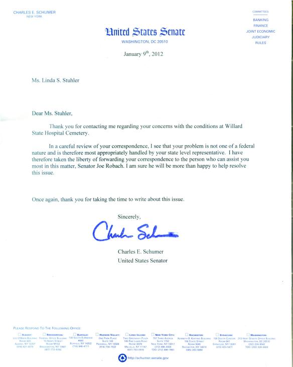 Response Letter Senator Schumer 1.9.2012